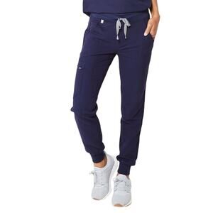 FIGS Zamora Jogger Scrub Pants Women’s XS Navy Blue Silver Drawstring Healthcare